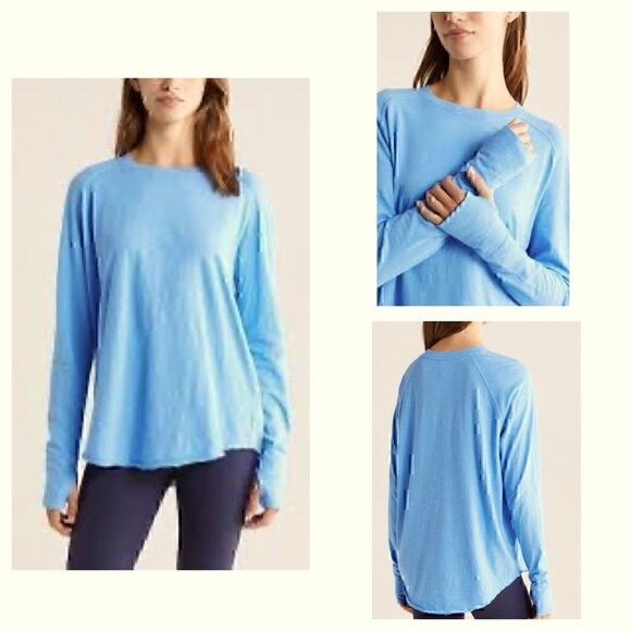 New! Zella Relaxed Vintage Wash Long Sleeve Slub Tee Small - Picture 1 of 6